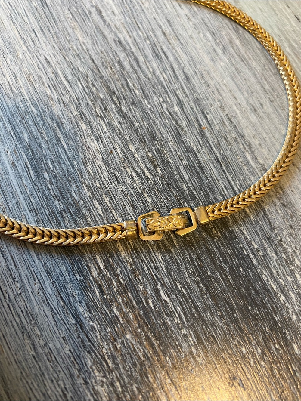 gold-tone choker necklace vintage blue and clear stones jewelry - Picture 5 of 6